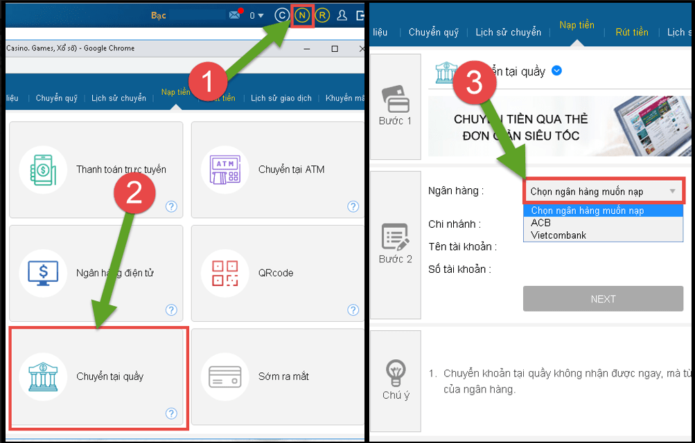Cách nạp tiền vào trang mạng
