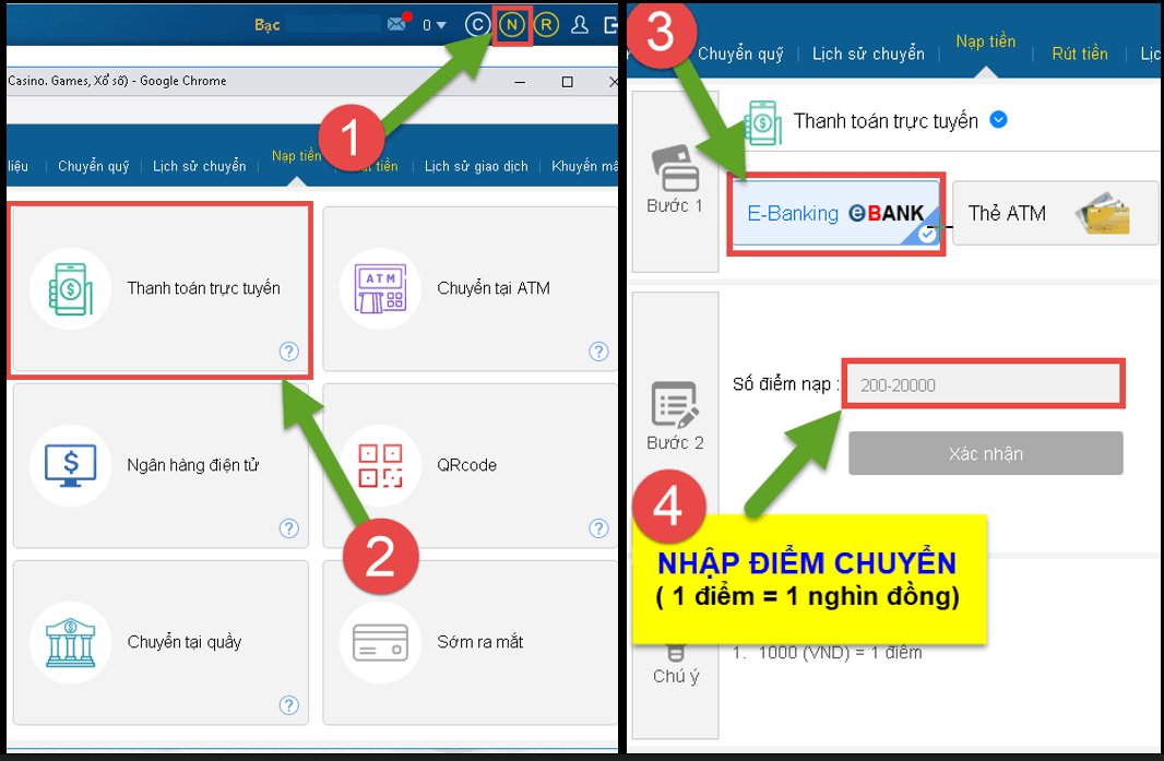 Cách nạp tiền đặt cược tha thứ