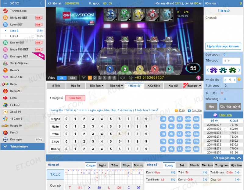 Giao diện đặt cược lotto tại THABET