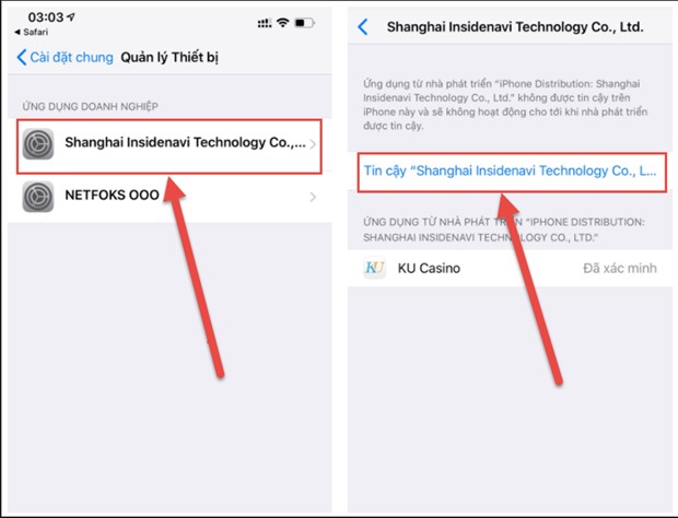 Tùy chọn xác minh ứng dụng Kubet trên iOS