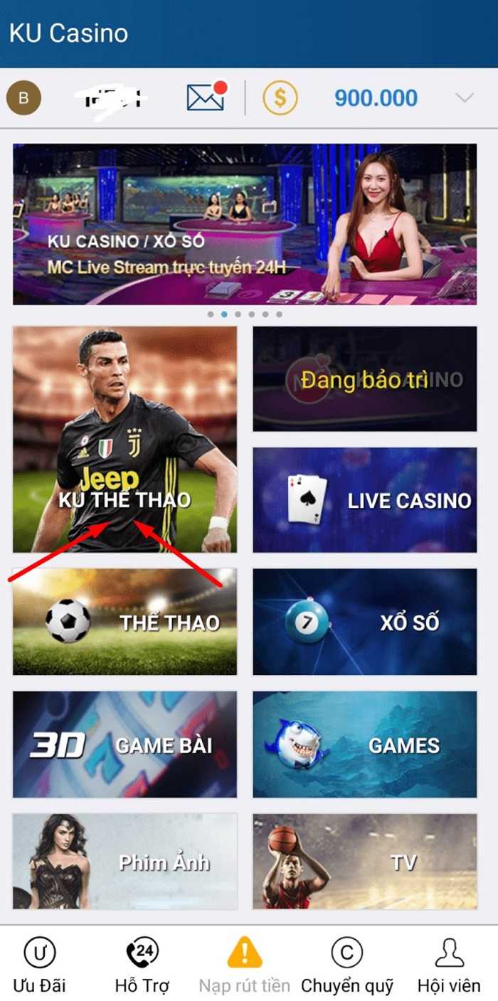 Cách vào Ku Sports