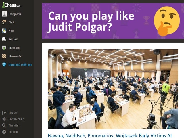 Giao diện cờ vua.com rất đẹp