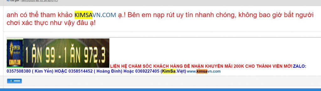 Hình ảnh quảng cáo của Kimsa trên Vietnam Gaming Forum