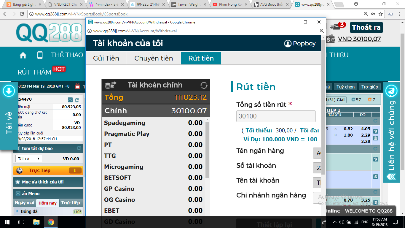 Hình ảnh số dư chưa rút được do QQ288 lừa đảo