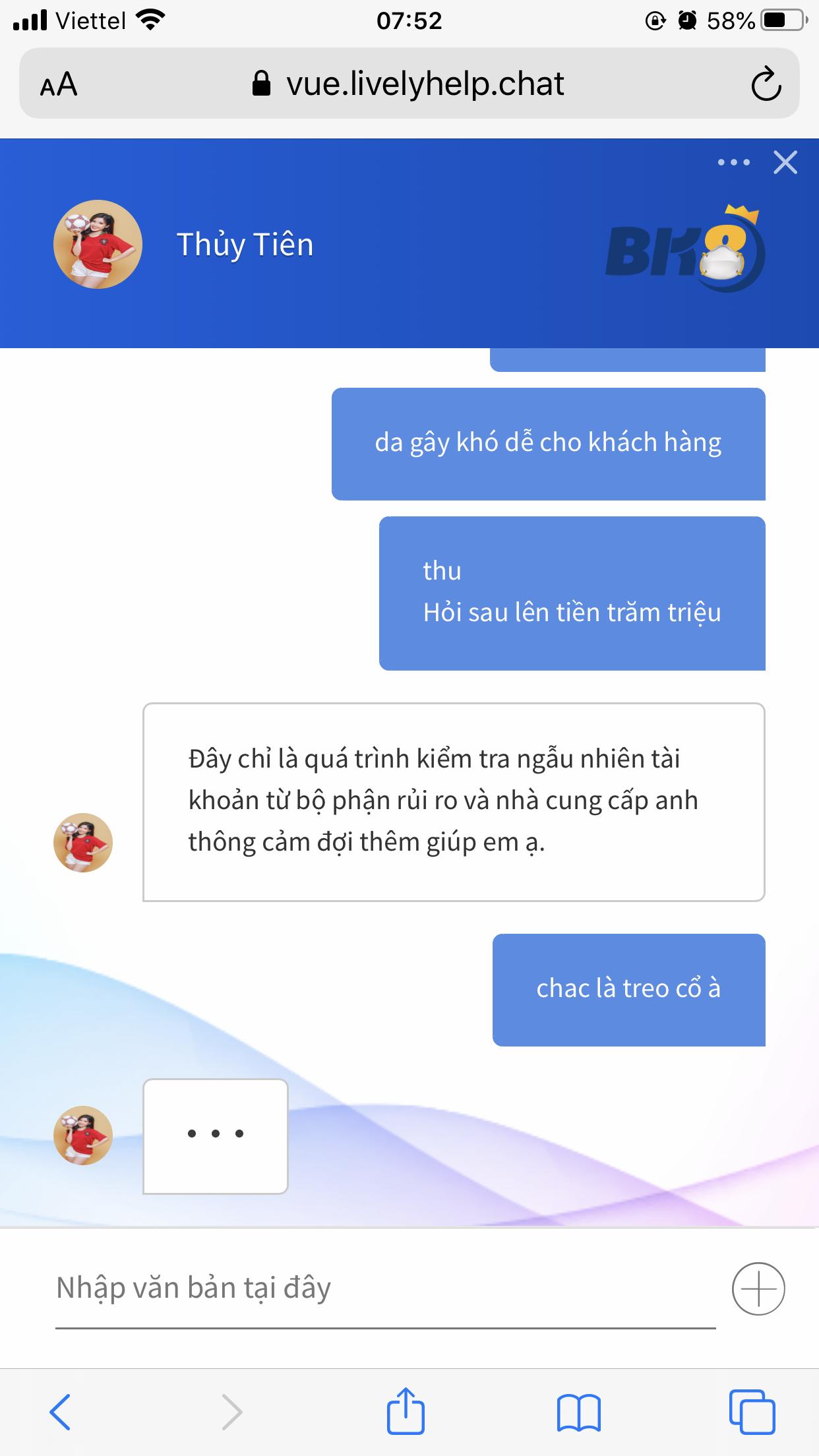 Trò chuyện với nhà cái BK8 lừa đảo