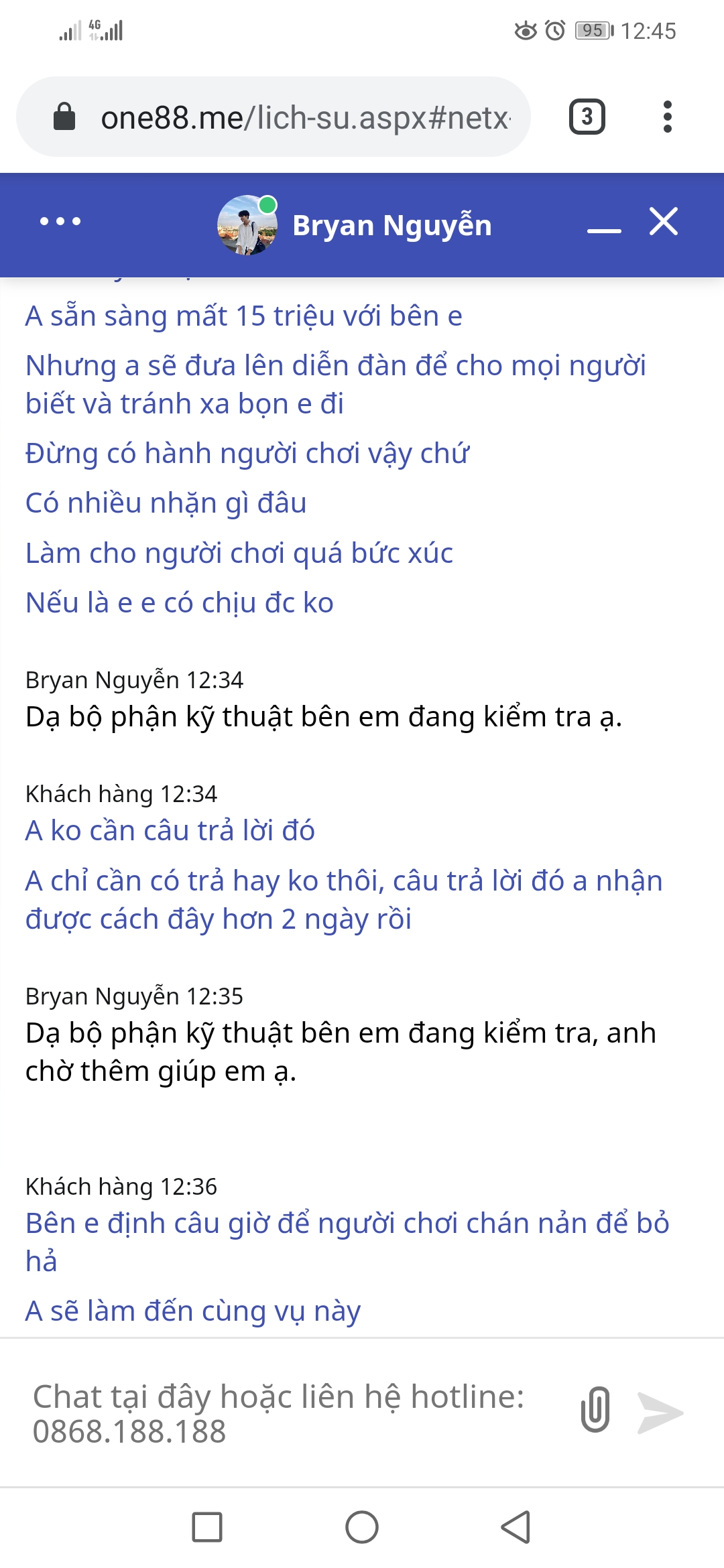 Bằng chứng hỗ trợ trò chuyện với ONE88 2