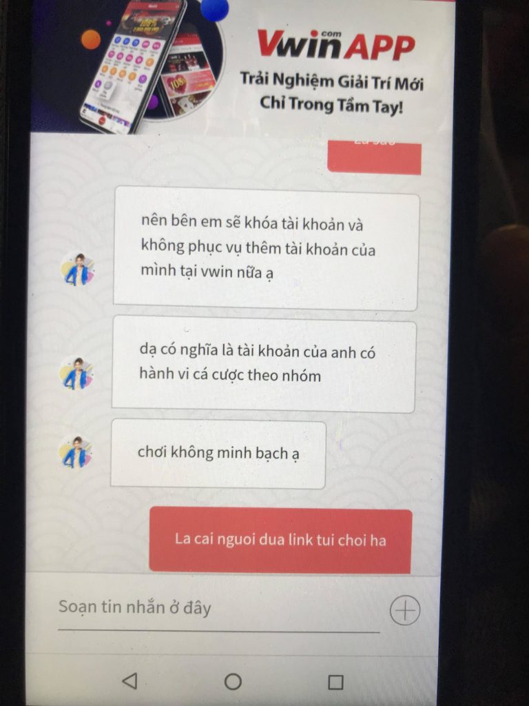 Chụp ảnh cho các bạn xem nhà cái Vwin ăn trộm tiền như thế nào