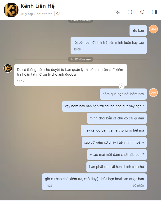 K8 <span class='marker'>lường đảo</span> xù tiền người chơi <span class='marker'>1</span> <span class='marker'>bí quyết</span> trắng trợn 21