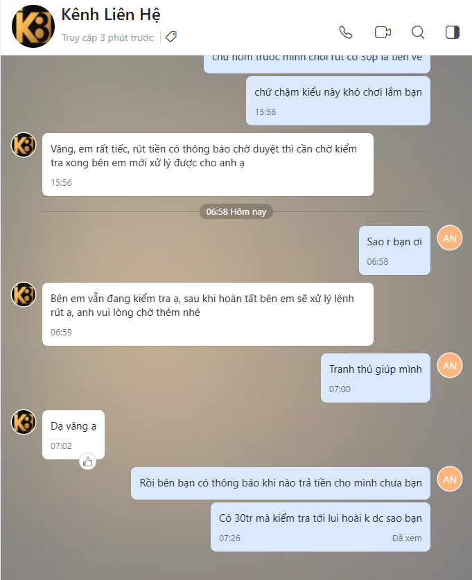 K8 <span class='marker'>lường đảo</span> xù tiền người chơi <span class='marker'>một</span> <span class='marker'>cách</span> trắng trợn 23