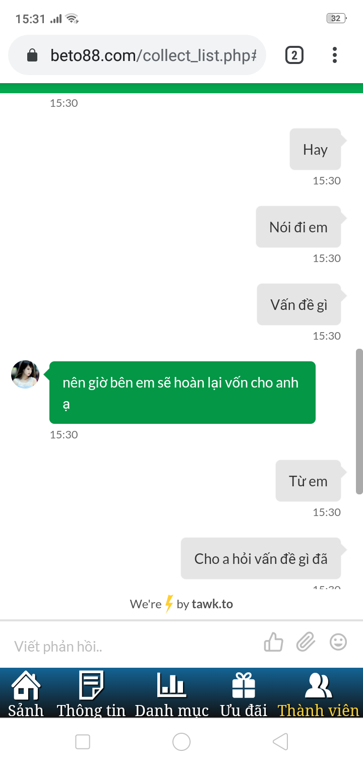 Trò chuyện với nhà cái Beto88 lừa đảo