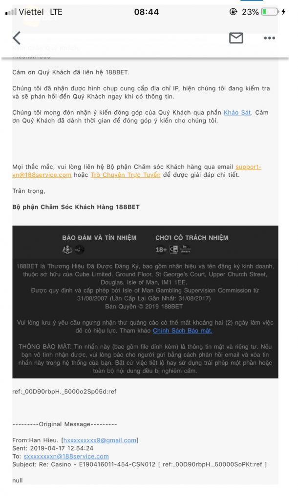 Thông tin email cho sách điện tử cá cược 188BET