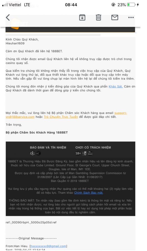 188BET lừa đảo khóa tài khoản người chơi mà không có lý do 11