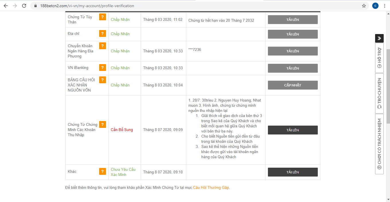 188bet yêu cầu nhiều giấy tờ hơn ngân hàng, không muốn trả