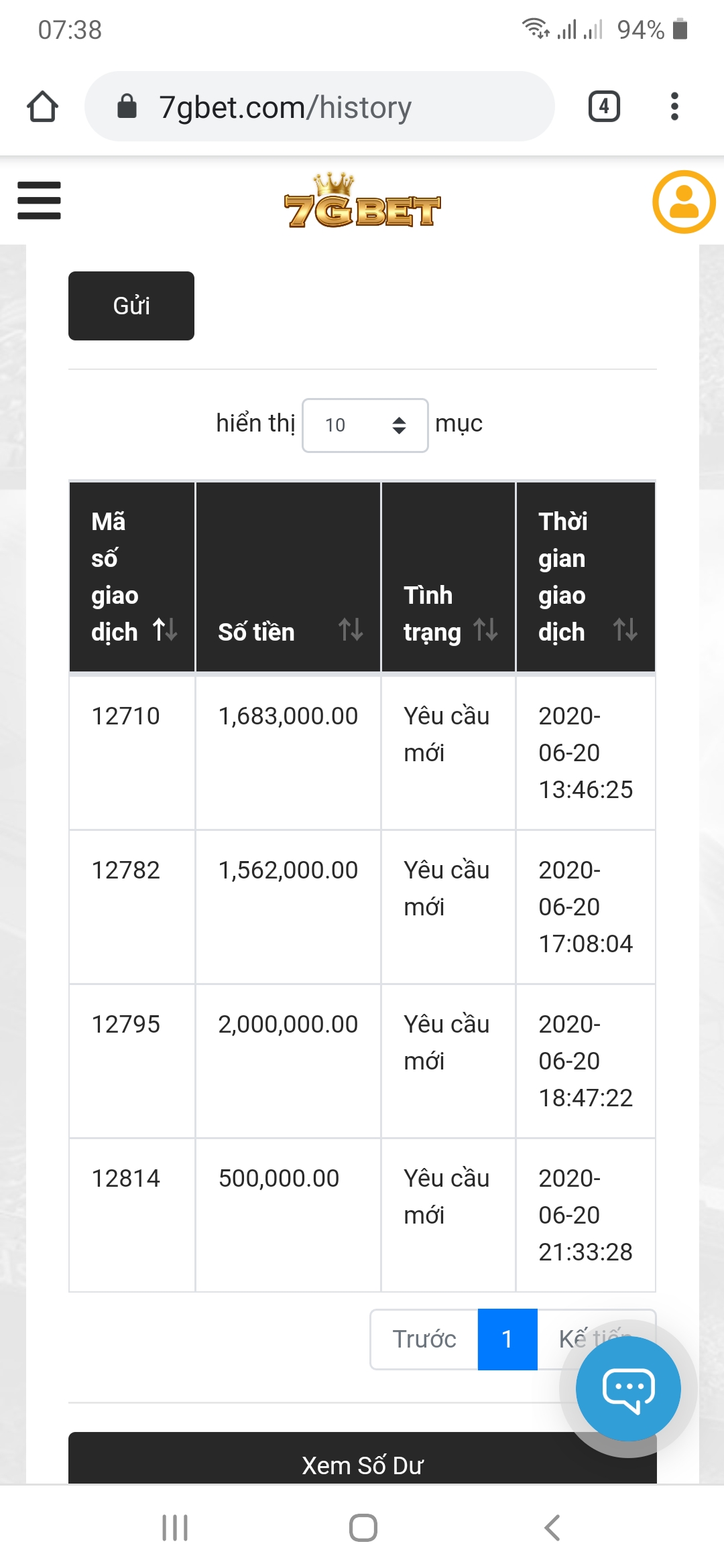 Bằng chứng rút tiền từ nhà cái 7GBET