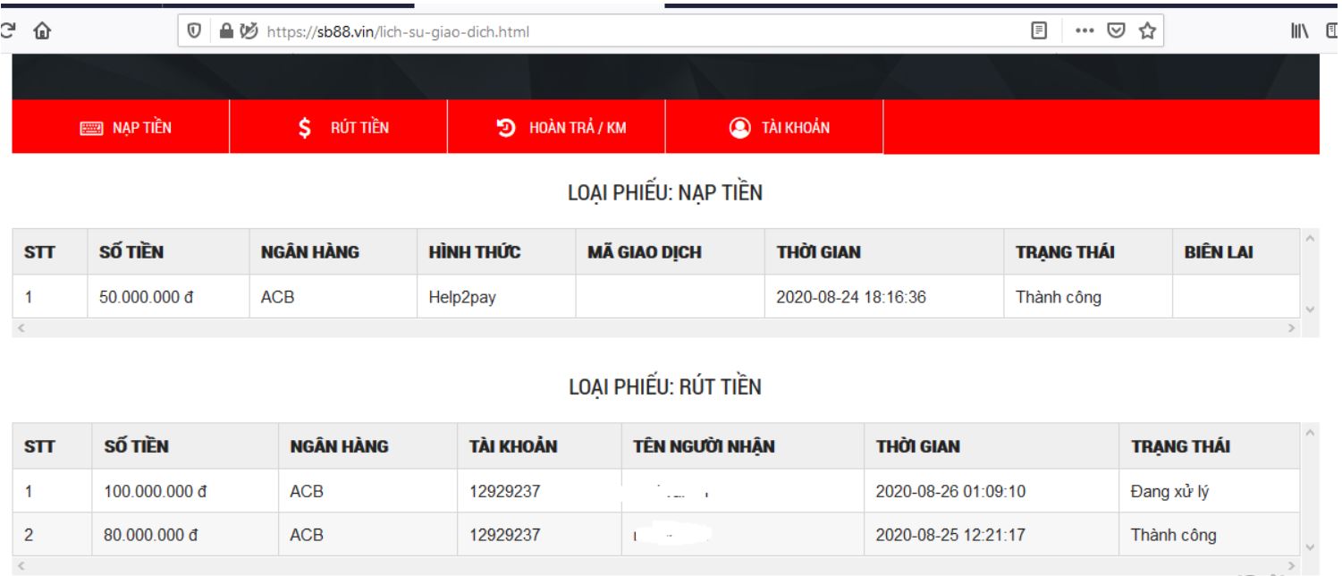 Nhà cái SB88 lừa đảo hàng trăm triệu khách hàng