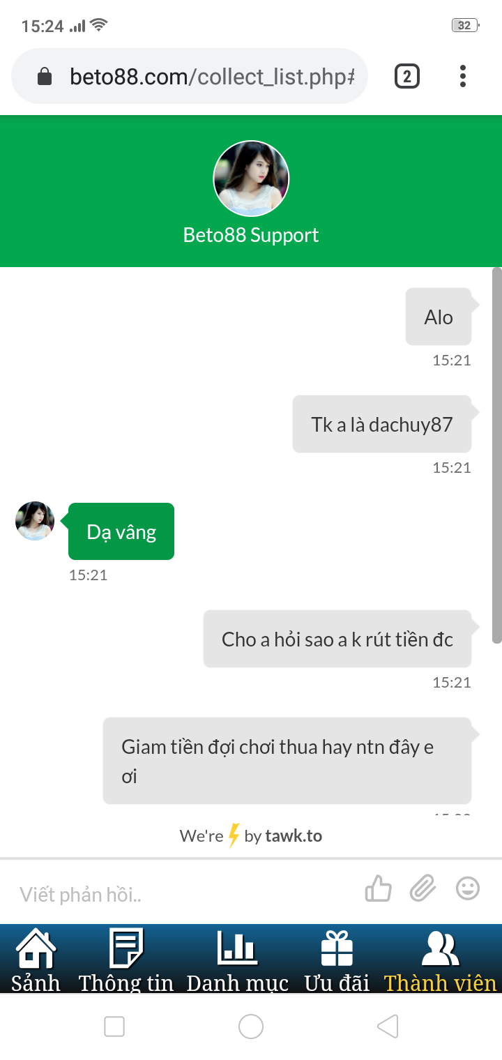 Trò chuyện với nhân viên hỗ trợ Beto88 khi không rút được tiền