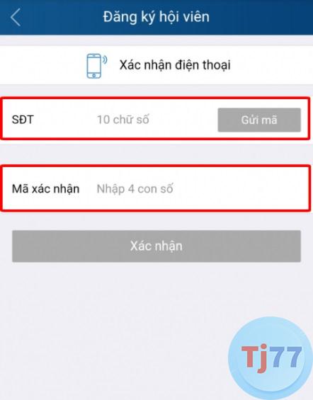 lấy mã xác nhận ở điện thoại tạo tài khoản thabet