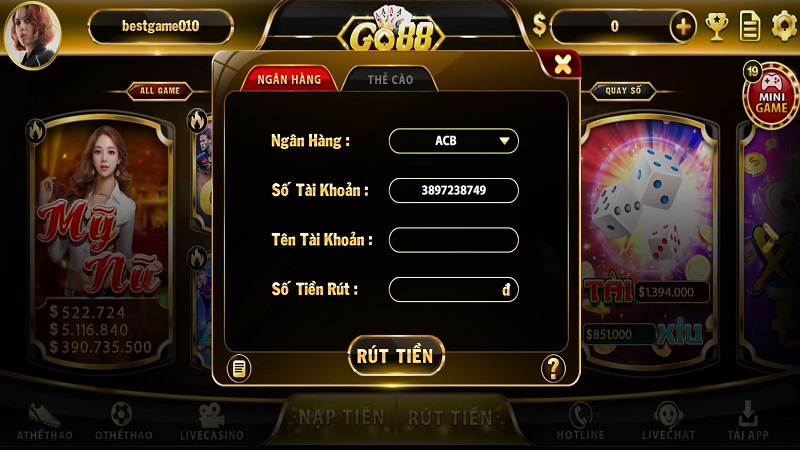 Gửi và rút tiền game đánh bài Go88