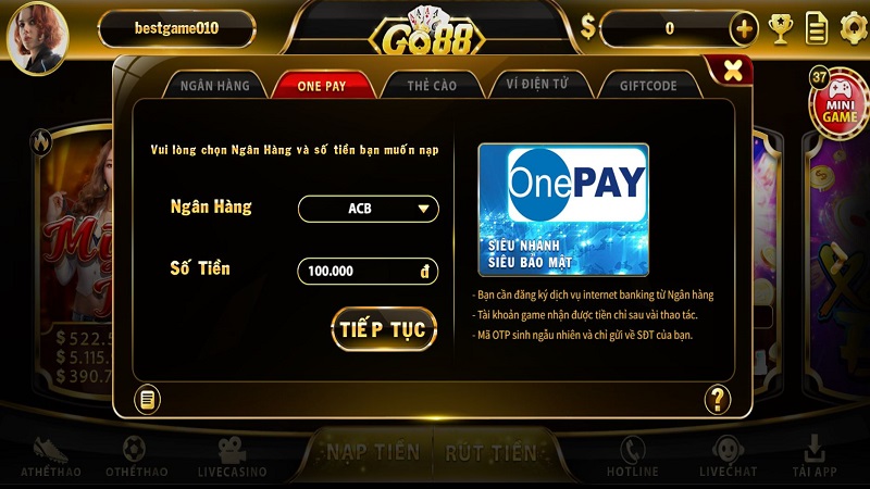 Gửi và rút tiền game đánh bài Go88