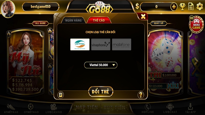 Gửi và rút tiền game đánh bài Go88
