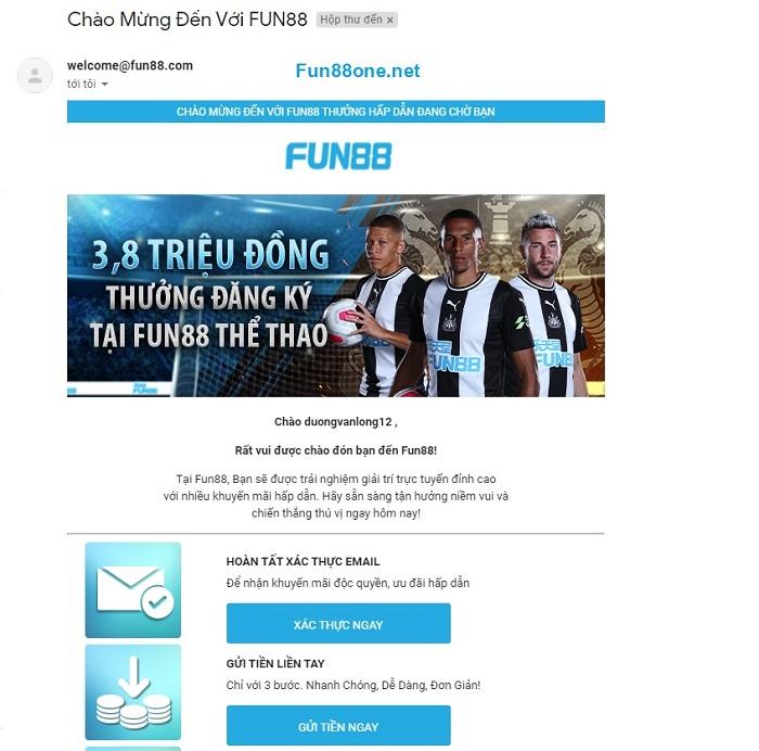 email hướng dẫn xác nhận xác minh thông tin đăng ký fun88