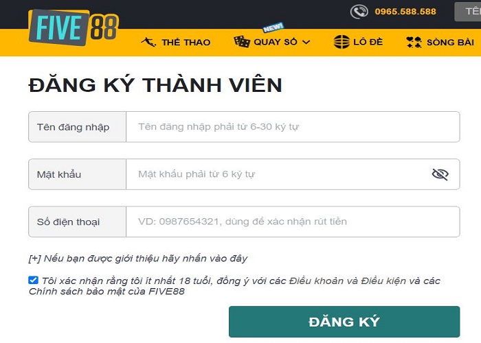 Hiện đang thử nghiệm five88