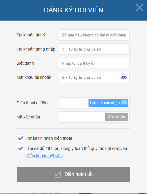 Đăng ký cá cược tại Thienhabet
